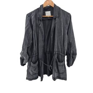 Thread & Supply Charcoal Utility Jacket Large Drawstring Waist Field Coat Soft